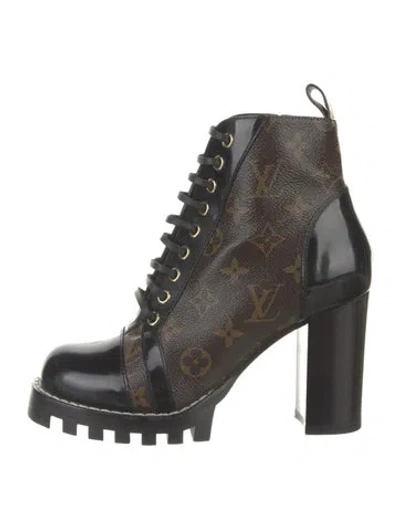 Pre-owned Louis Vuitton 2017 Lv Monogram Lace-up Boots In Brown