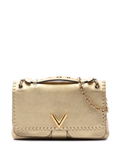 Pre-owned Louis Vuitton 2017 Metallic Cuir Plume Ecume Very Chain Bag Satchel In Gold