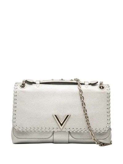 Pre-owned Louis Vuitton 2017 Metallic Cuir Plume Ecume Very Chain Bag Satchel In Silver