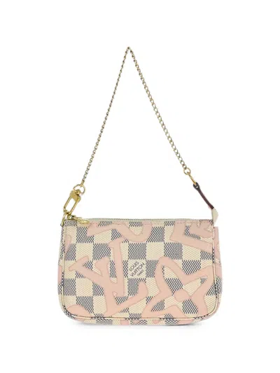 Pre-owned Louis Vuitton 2017 Mini Pochette Damier Azur Tahitienne Shoulder Bag In White