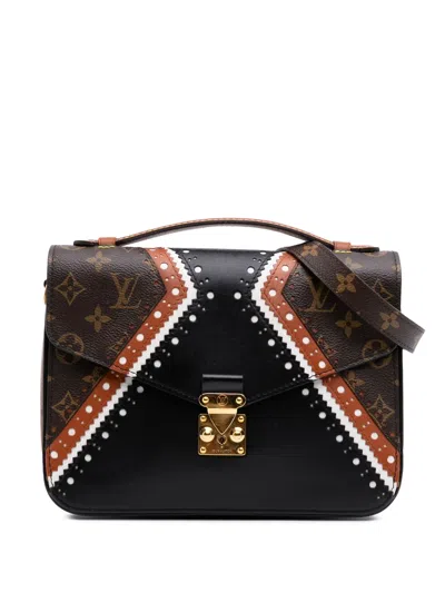 Pre-owned Louis Vuitton 2017 Monogram Brogue Pochette Metis Satchel In Black