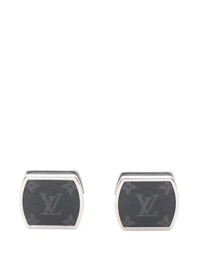 Pre-owned Louis Vuitton 2017 Monogram Eclipse Cufflinks (set Of Two) In Silver