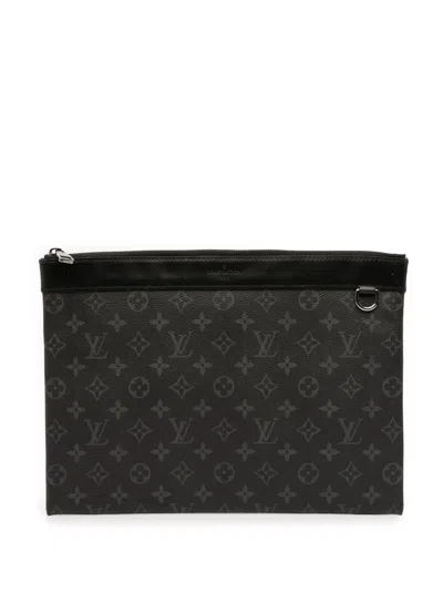 Pre-owned Louis Vuitton 2017 Monogram Eclipse Discovery Pochette Gm Clutch Bag In Black