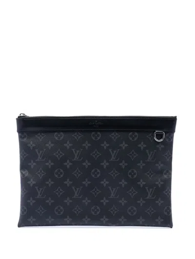 Pre-owned Louis Vuitton 2017 Monogram Eclipse Discovery Pochette Gm Clutch Bag In Black