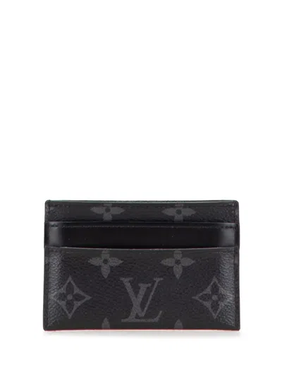 Pre-owned Louis Vuitton 2017 Monogram Eclipse Double Card Holder In Black