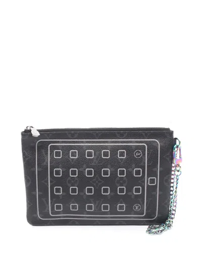 Pre-owned Louis Vuitton 2017 Monogram Eclipse Flash Fragment Ipad Case Clutch Bag In Black