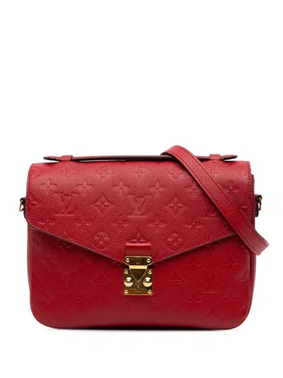 Pre-owned Louis Vuitton 2017 Monogram Empreinte Pochette Metis Satchel In Red