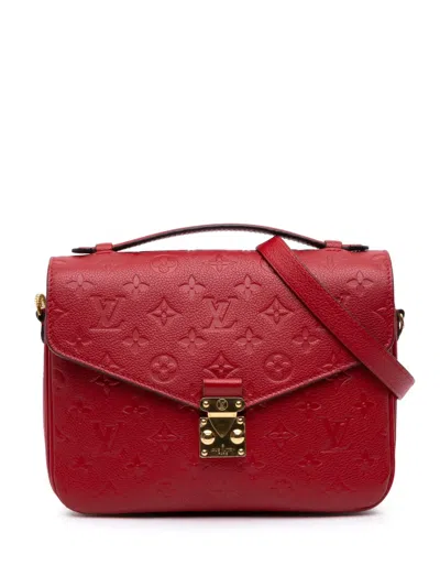 Pre-owned Louis Vuitton 2017 Monogram Empreinte Pochette Metis Satchel In Red