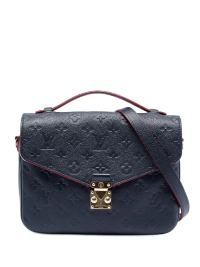 Pre-owned Louis Vuitton 2017 Monogram Empreinte Pochette Metis Satchel In Blue