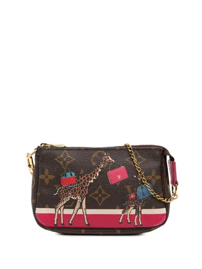 Pre-owned Louis Vuitton 2017 Monogram Giraffe Christmas Mini Pochette Accessoires Handbag In Brown