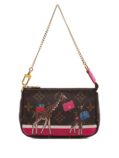 Pre-owned Louis Vuitton 2017 Monogram Giraffe Christmas Mini Pochette Accessoires Handbag In Brown