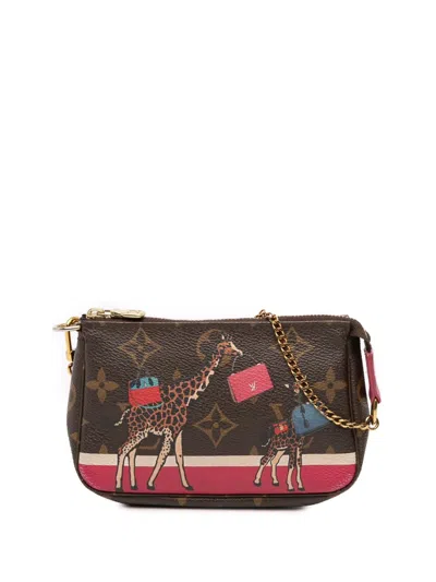 Pre-owned Louis Vuitton 2017 Monogram Giraffe Christmas Mini Pochette Accessoires Handbag In Brown