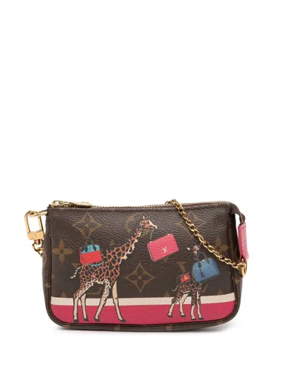 Pre-owned Louis Vuitton 2017 Monogram Giraffe Christmas Mini Pochette Accessoires Handbag In Brown