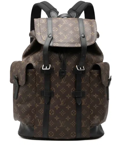 Pre-owned Louis Vuitton 2017 Monogram Macassar Christopher Mm Backpack In Brown