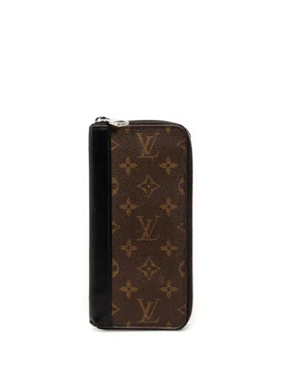 Pre-owned Louis Vuitton 2017 Monogram Macassar Vertical Zippy Wallet Long Wallets In Brown