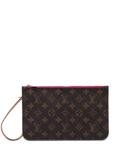 Pre-owned Louis Vuitton 2017 Monogram Neverfull Mm Pouch In Brown