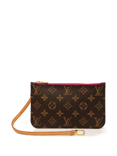 Pre-owned Louis Vuitton 2017 Monogram Neverfull Pochette Pm Pouch In Brown