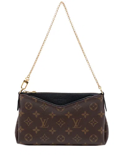 Pre-owned Louis Vuitton 2017 Monogram Pallas Clutch Satchel In Black
