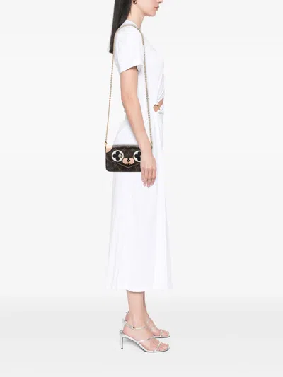 Pre-owned Louis Vuitton 2017 Monogram Pochette Felicie Valentine Dog Crossbody Bag In Brown