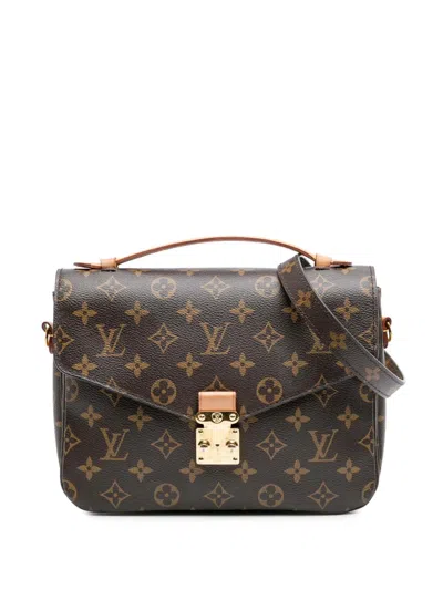Pre-owned Louis Vuitton 2017 Monogram Pochette Metis Satchel In Brown