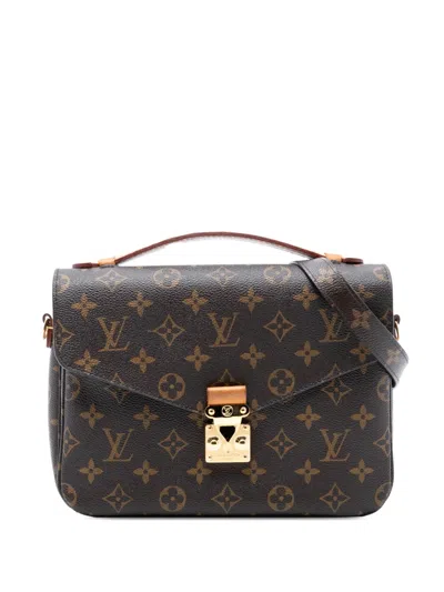 Pre-owned Louis Vuitton 2017 Monogram Pochette Metis Satchel In Brown