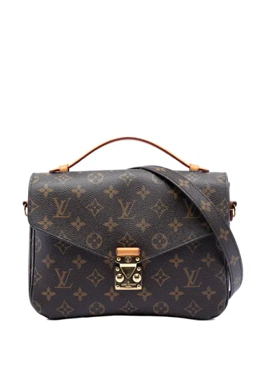Pre-owned Louis Vuitton 2017 Monogram Pochette Metis Satchel In Brown