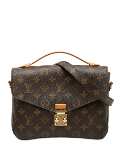 Pre-owned Louis Vuitton 2017 Monogram Pochette Metis Satchel In Brown