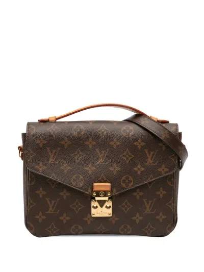 Pre-owned Louis Vuitton 2017 Monogram Pochette Metis Satchel In Brown