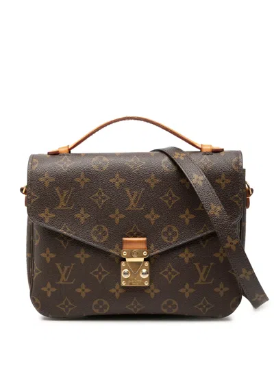 Pre-owned Louis Vuitton 2017 Monogram Pochette Metis Satchel In Brown