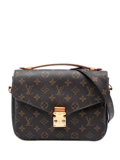 Pre-owned Louis Vuitton 2017 Monogram Pochette Metis Satchel In Brown