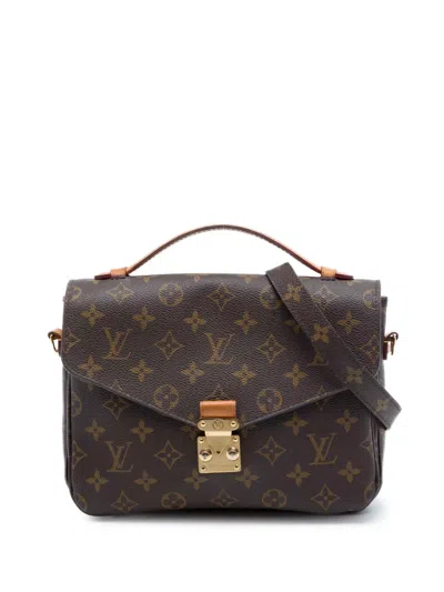Pre-owned Louis Vuitton 2017 Monogram Pochette Metis Satchel In Brown