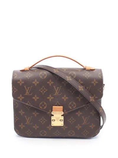 Pre-owned Louis Vuitton 2017 Monogram Pochette Metis Satchel In Brown