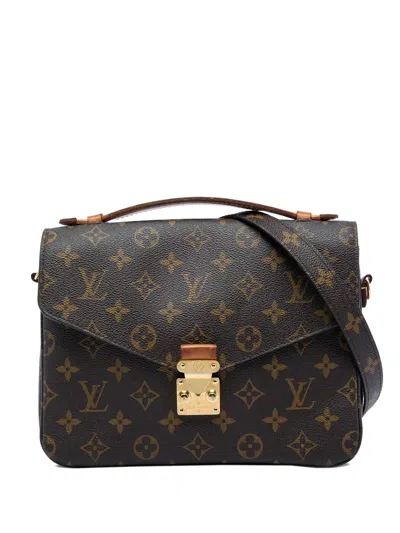 Pre-owned Louis Vuitton 2017 Monogram Pochette Metis Satchel In Brown