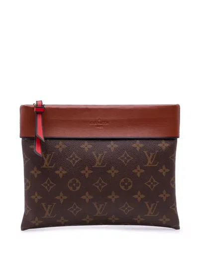 Pre-owned Louis Vuitton 2017 Monogram Pochette Tuileries Clutch Bag In Brown