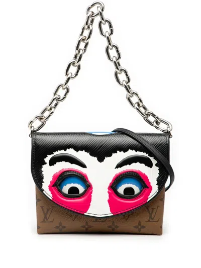 Pre-owned Louis Vuitton 2017 Monogram Reverse And Epi Printed Kabuki Masks Pochette Satchel In Black