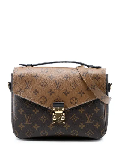 Pre-owned Louis Vuitton 2017 Monogram Reverse Pochette Metis Satchel In Brown