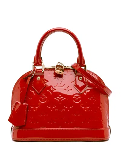 Pre-owned Louis Vuitton 2017 Monogram Vernis Alma Bb Satchel In Red