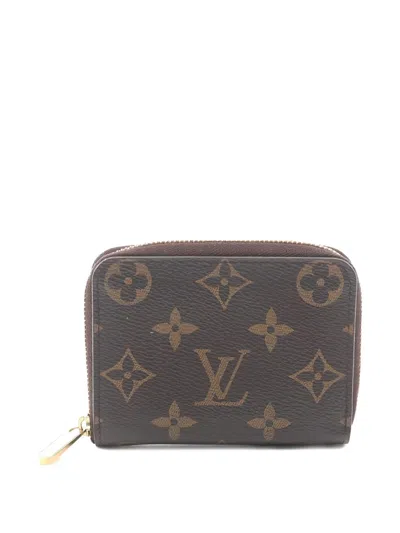 Pre-owned Louis Vuitton 2017 Monogram-pattern Zip-up Wallet In Brown