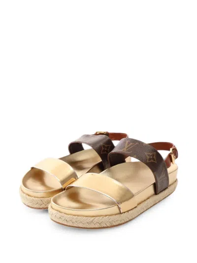 Pre-owned Louis Vuitton 2017 Odyssey Line Monogram Flat Sandals In Gold