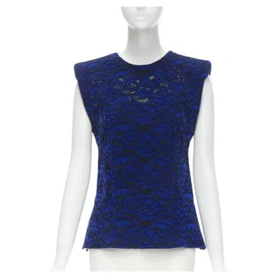 Pre-owned Louis Vuitton 2017 Runway Cobalt Blue Floral Velvet Effect Lace Vest Fr36 Xs