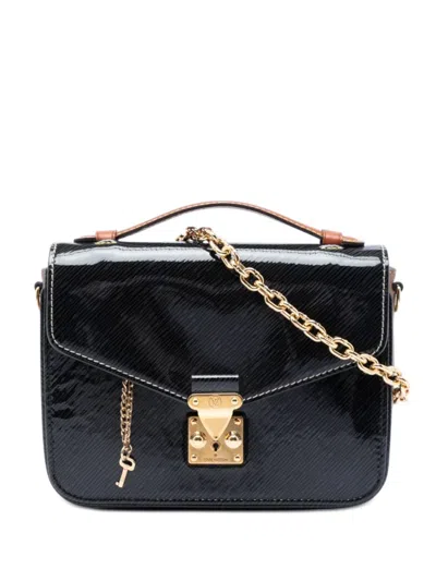 Pre-owned Louis Vuitton 2017 Shiny Epi And Monogram Reverse Mini Pochette Metis Satchel In Black
