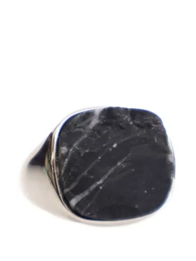 Pre-owned Louis Vuitton 2017 Silver Plated Gemstone Signet Ring L Costume Ring In Black