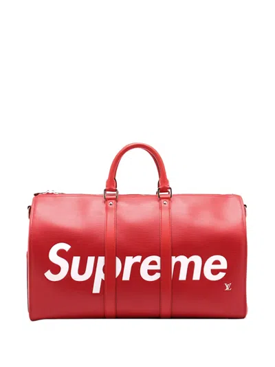 Pre-owned Louis Vuitton 2017 Supreme Epi Keepall Bandouliere 45 Travel Bag In Red