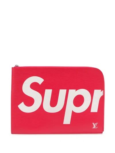 Pre-owned Louis Vuitton 2017 Supreme Epi Pochette Jour Gm Clutch Bag In Red