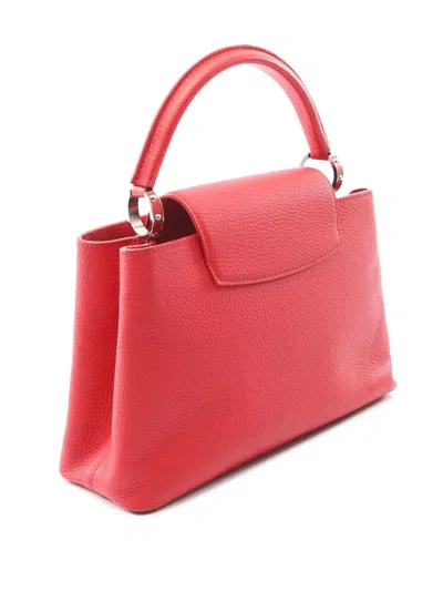 Pre-owned Louis Vuitton 2017 Taurillon Capucines Pm Satchel In Red