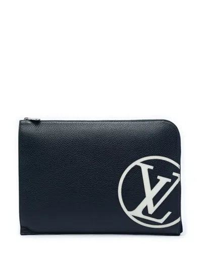 Pre-owned Louis Vuitton 2017 Taurillon Initials Circle Pochette Jour Gm Clutch Bag In Blue