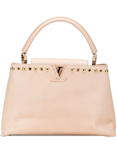 Pre-owned Louis Vuitton 2017 Taurillon Studdy Capucines Mm Satchel In Brown