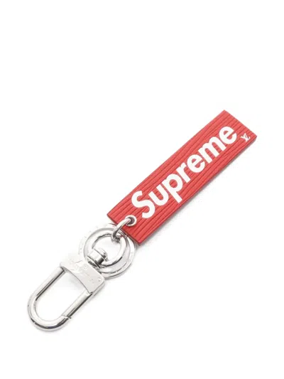 Pre-owned Louis Vuitton 2017 X Supreme Leather Tab Keyring In Red
