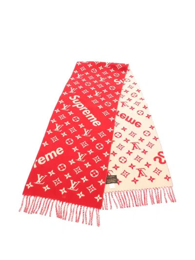 Pre-owned Louis Vuitton 2017 X Supreme Monogram Scarf In Red