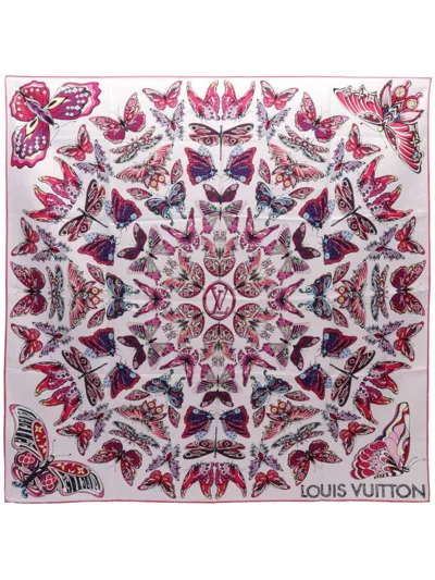 Pre-owned Louis Vuitton 2018 Butterfly-print Scarf In White